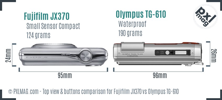 Fujifilm JX370 vs Olympus TG-610 top view buttons comparison