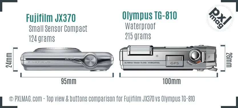 Fujifilm JX370 vs Olympus TG-810 top view buttons comparison