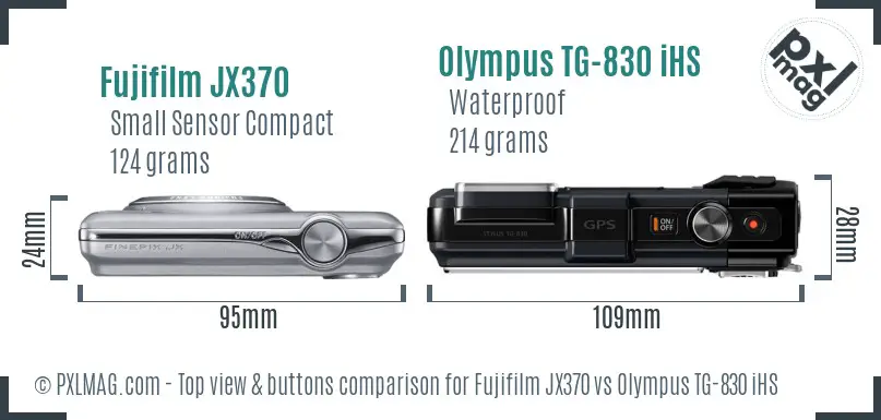 Fujifilm JX370 vs Olympus TG-830 iHS top view buttons comparison