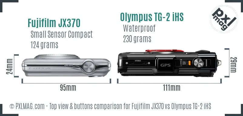 Fujifilm JX370 vs Olympus TG-2 iHS top view buttons comparison Fujifilm JX370 vs Olympus TG-2 iHS top view buttons comparison
