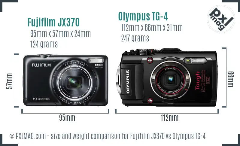 Fujifilm JX370 vs Olympus TG-4 size comparison