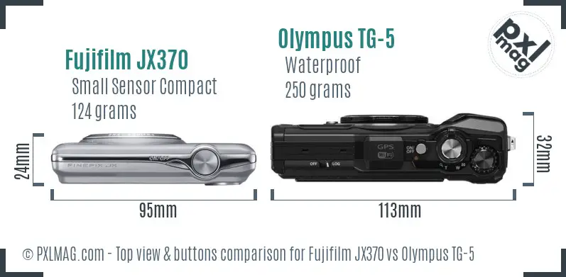 Fujifilm JX370 vs Olympus TG-5 top view buttons comparison Fujifilm JX370 vs Olympus TG-5 top view buttons comparison