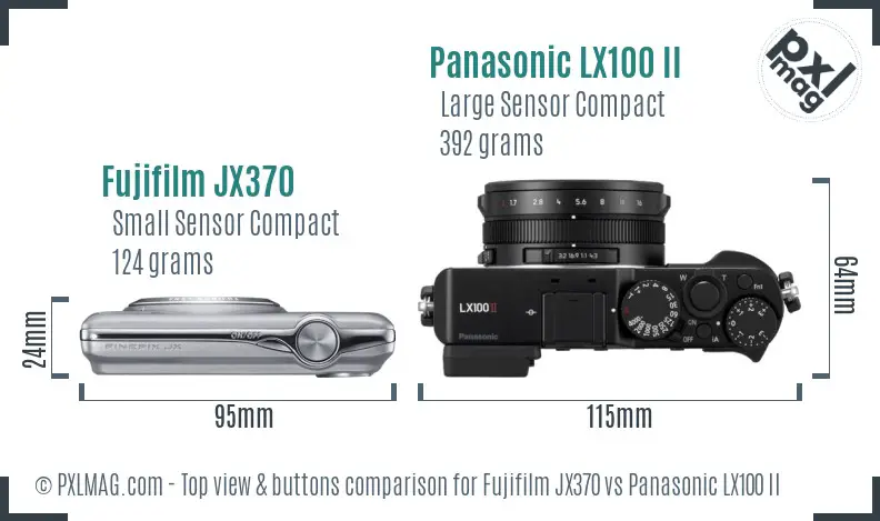 Fujifilm JX370 vs Panasonic LX100 II top view buttons comparison