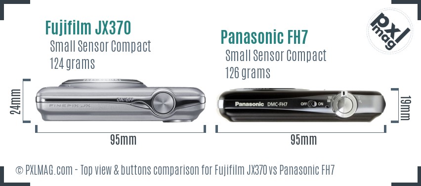 Fujifilm JX370 vs Panasonic FH7 top view buttons comparison