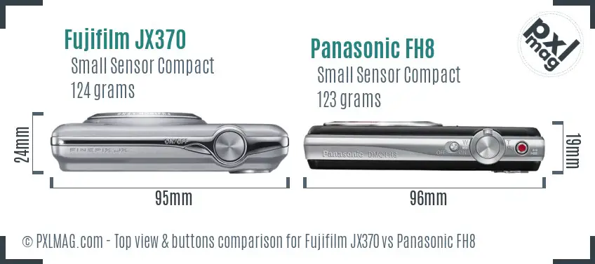 Fujifilm JX370 vs Panasonic FH8 top view buttons comparison
