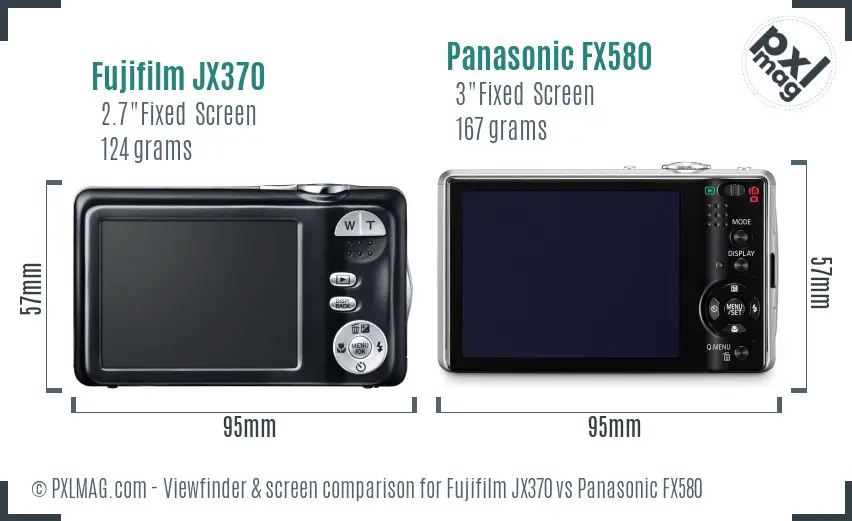 Fujifilm JX370 vs Panasonic FX580 Screen and Viewfinder comparison