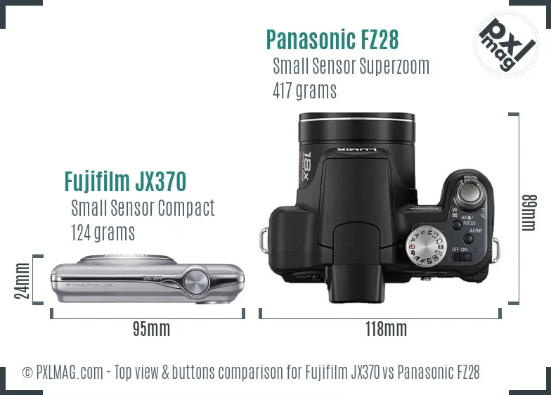 Fujifilm JX370 vs Panasonic FZ28 top view buttons comparison Fujifilm JX370 vs Panasonic FZ28 top view buttons comparison