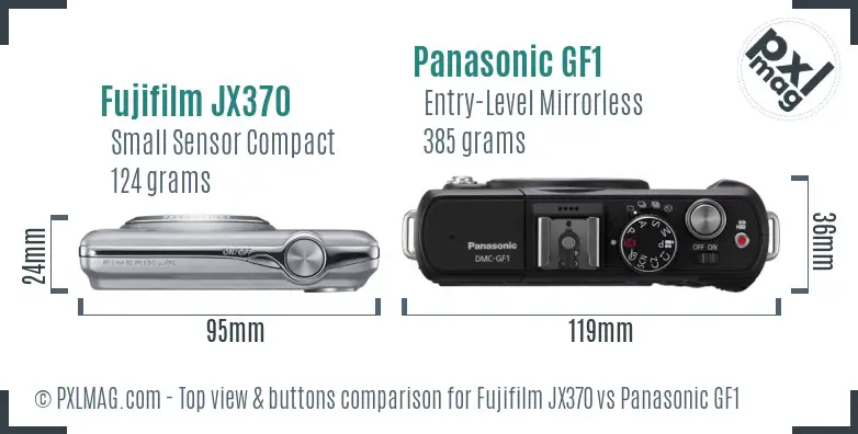 Fujifilm JX370 vs Panasonic GF1 top view buttons comparison
