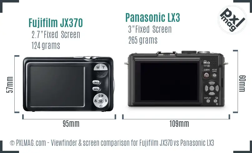 Fujifilm JX370 vs Panasonic LX3 Screen and Viewfinder comparison