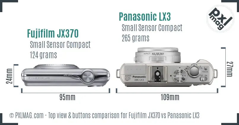 Fujifilm JX370 vs Panasonic LX3 top view buttons comparison