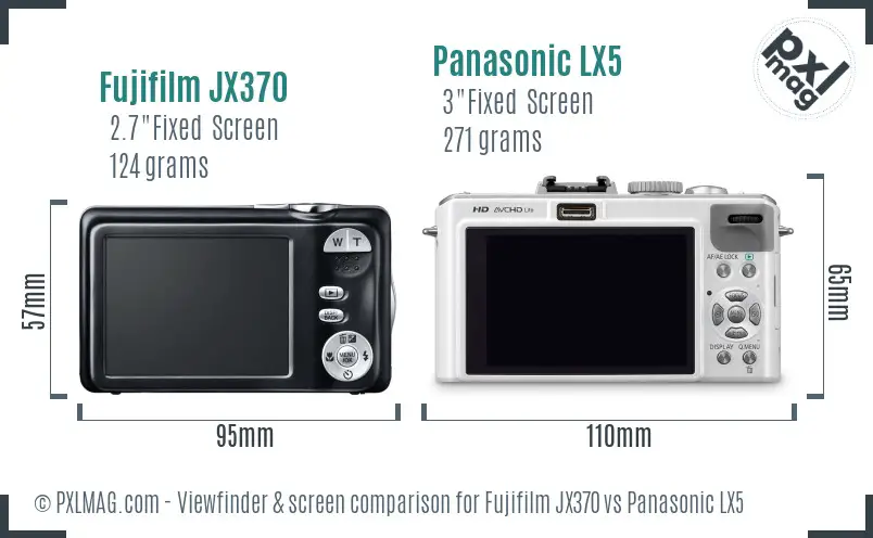 Fujifilm JX370 vs Panasonic LX5 Screen and Viewfinder comparison