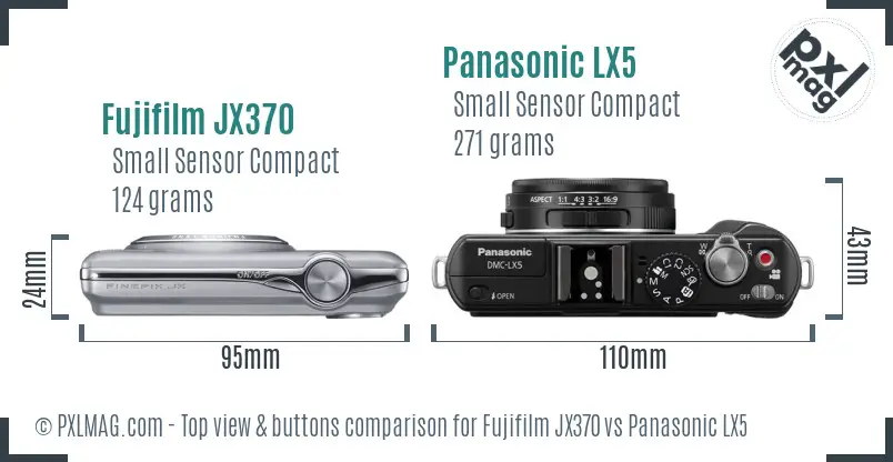 Fujifilm JX370 vs Panasonic LX5 top view buttons comparison