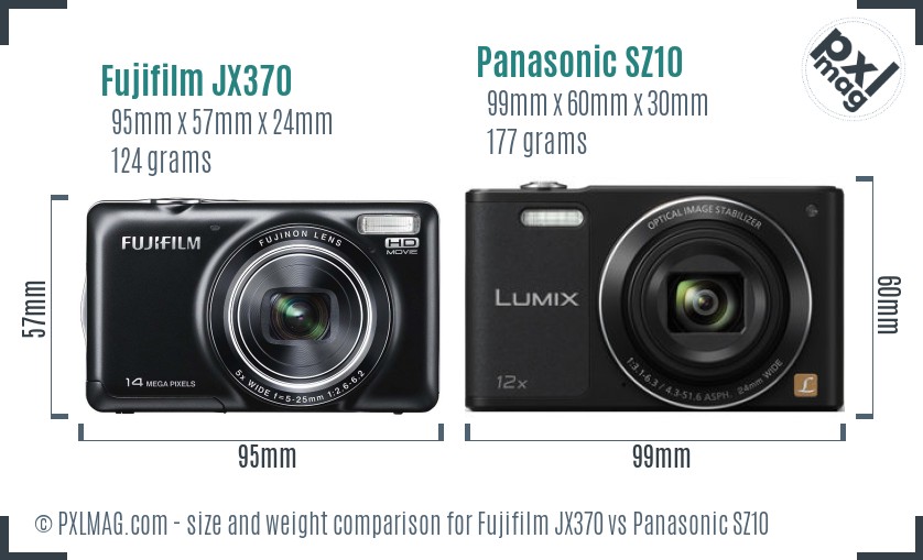 Fujifilm JX370 vs Panasonic SZ10 size comparison Fujifilm JX370 vs Panasonic SZ10 size comparison
