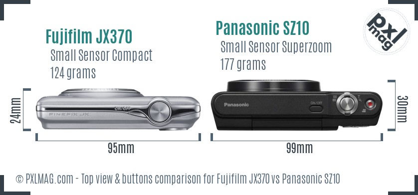 Fujifilm JX370 vs Panasonic SZ10 top view buttons comparison