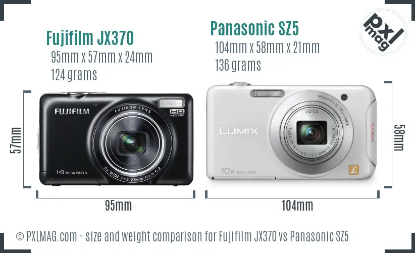 Fujifilm JX370 vs Panasonic SZ5 size comparison Fujifilm JX370 vs Panasonic SZ5 size comparison