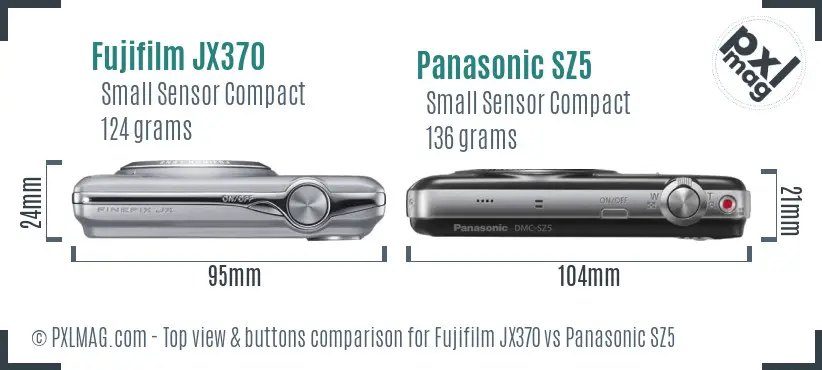 Fujifilm JX370 vs Panasonic SZ5 top view buttons comparison Fujifilm JX370 vs Panasonic SZ5 top view buttons comparison