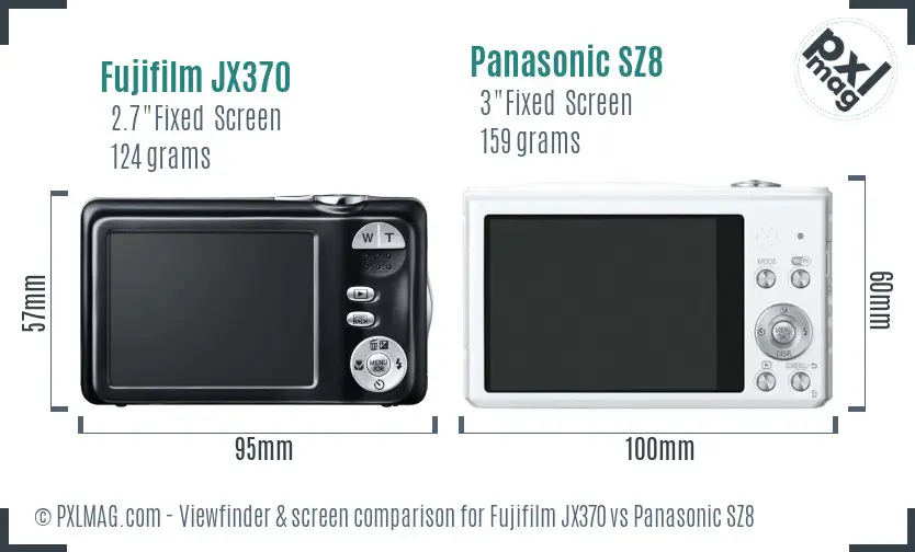 Fujifilm JX370 vs Panasonic SZ8 Screen and Viewfinder comparison