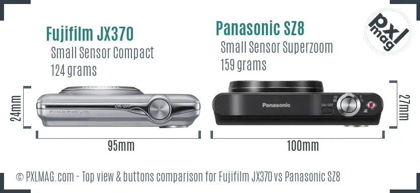 Fujifilm JX370 vs Panasonic SZ8 top view buttons comparison