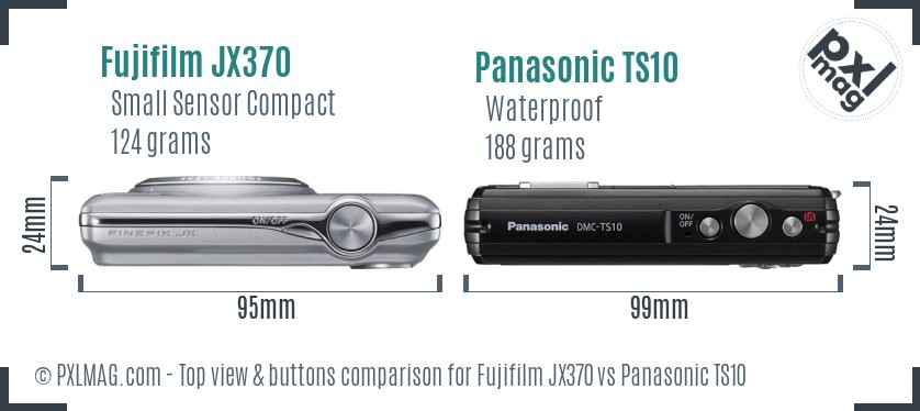 Fujifilm JX370 vs Panasonic TS10 top view buttons comparison