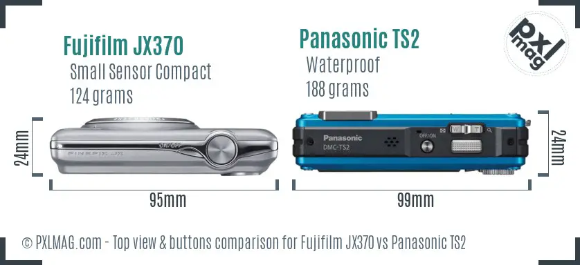 Fujifilm JX370 vs Panasonic TS2 top view buttons comparison