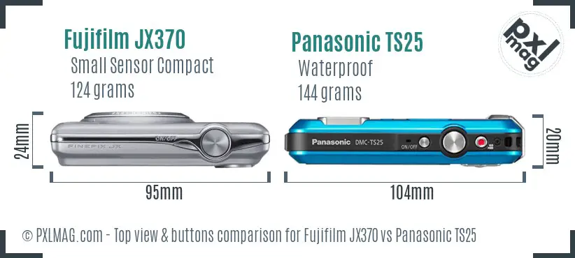 Fujifilm JX370 vs Panasonic TS25 top view buttons comparison