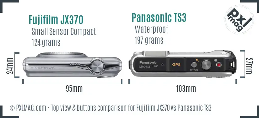 Fujifilm JX370 vs Panasonic TS3 top view buttons comparison