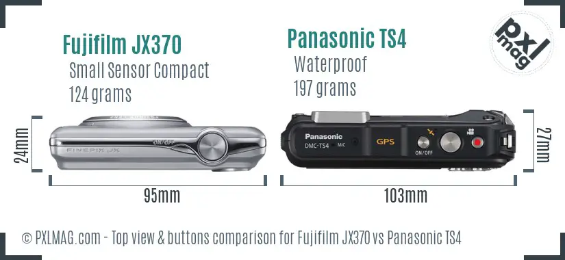 Fujifilm JX370 vs Panasonic TS4 top view buttons comparison