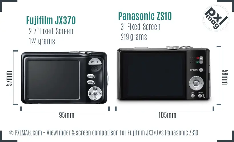 Fujifilm JX370 vs Panasonic ZS10 Screen and Viewfinder comparison