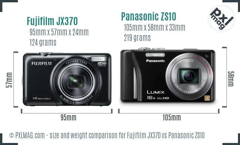 Fujifilm JX370 vs Panasonic ZS10 size comparison