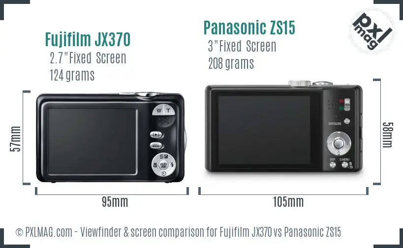 Fujifilm JX370 vs Panasonic ZS15 Screen and Viewfinder comparison