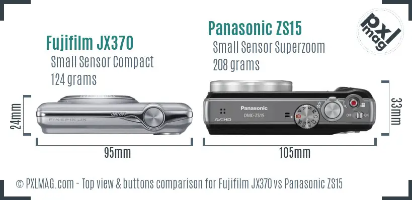 Fujifilm JX370 vs Panasonic ZS15 top view buttons comparison
