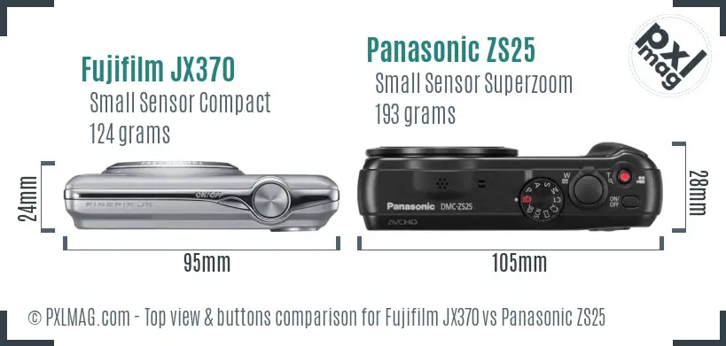 Fujifilm JX370 vs Panasonic ZS25 top view buttons comparison Fujifilm JX370 vs Panasonic ZS25 top view buttons comparison