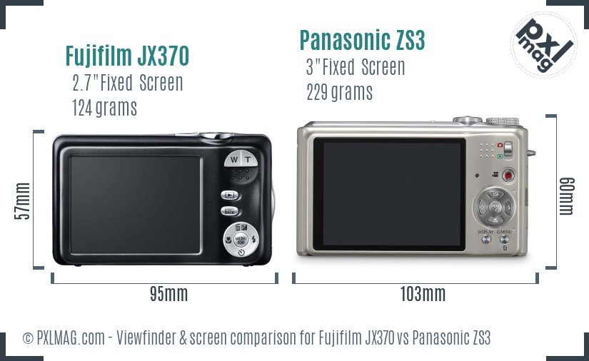 Fujifilm JX370 vs Panasonic ZS3 Screen and Viewfinder comparison