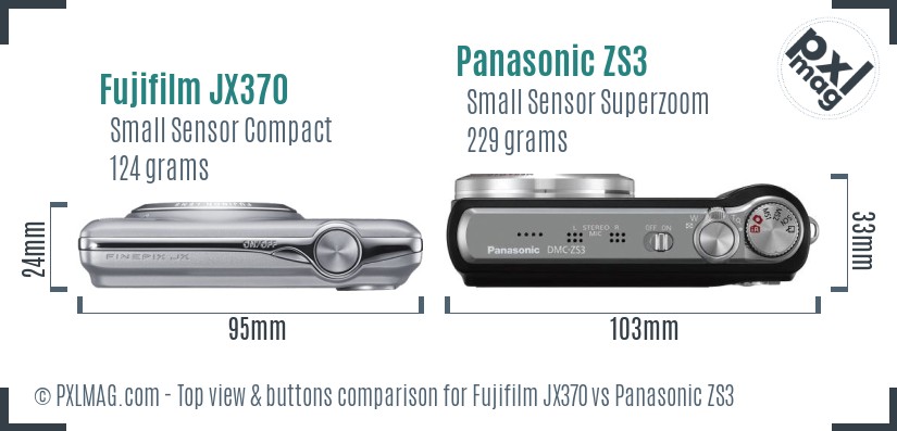 Fujifilm JX370 vs Panasonic ZS3 top view buttons comparison