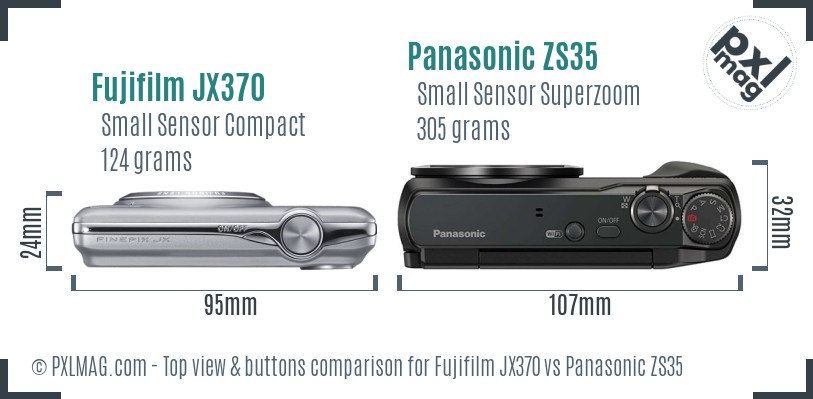 Fujifilm JX370 vs Panasonic ZS35 top view buttons comparison