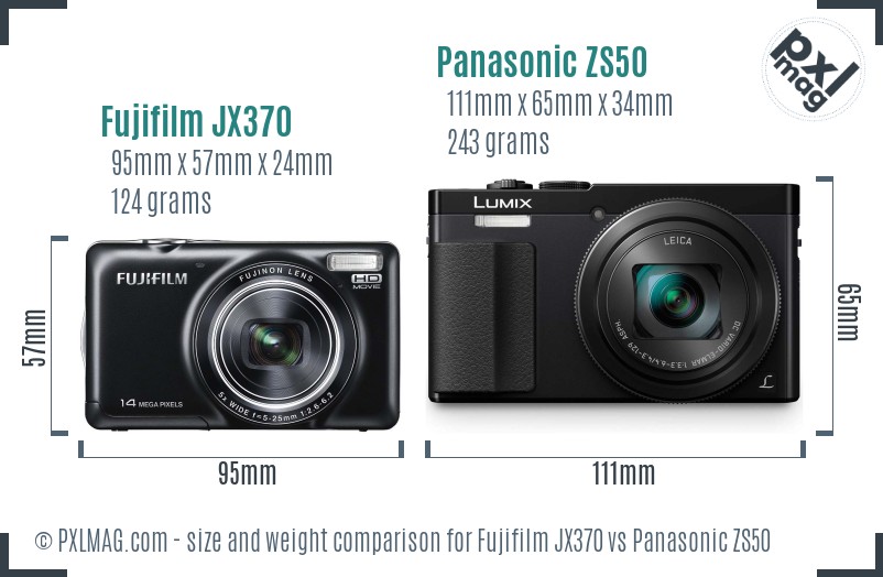 Fujifilm JX370 vs Panasonic ZS50 size comparison