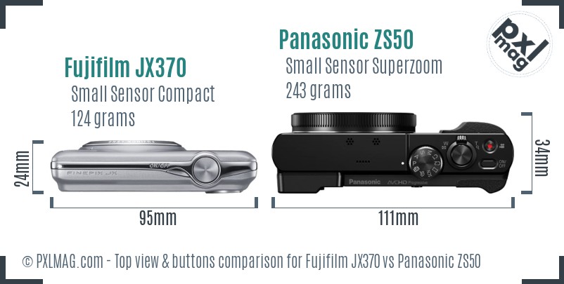 Fujifilm JX370 vs Panasonic ZS50 top view buttons comparison