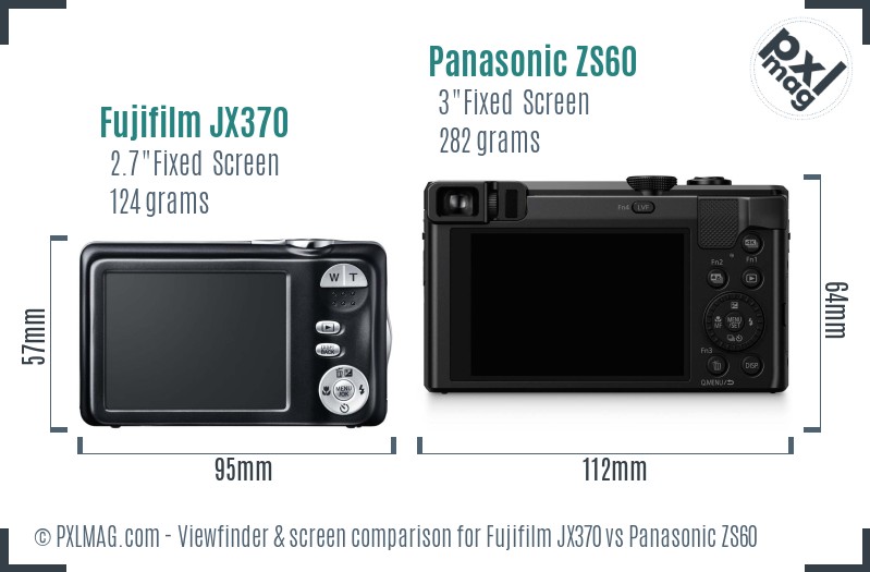 Fujifilm JX370 vs Panasonic ZS60 Screen and Viewfinder comparison