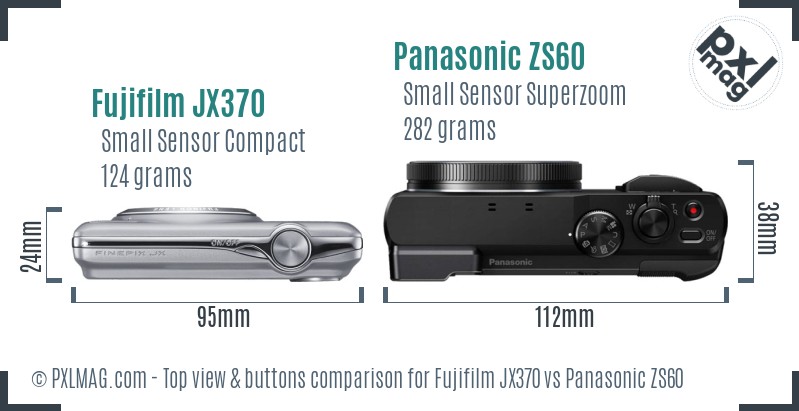 Fujifilm JX370 vs Panasonic ZS60 top view buttons comparison