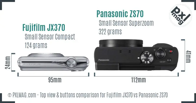 Fujifilm JX370 vs Panasonic ZS70 top view buttons comparison