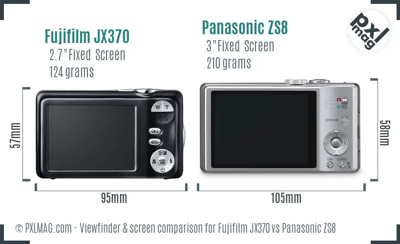 Fujifilm JX370 vs Panasonic ZS8 Screen and Viewfinder comparison