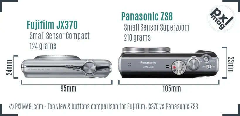 Fujifilm JX370 vs Panasonic ZS8 top view buttons comparison