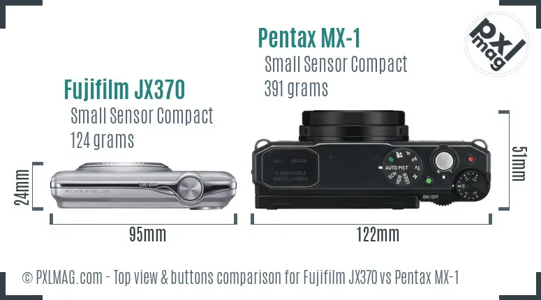 Fujifilm JX370 vs Pentax MX-1 top view buttons comparison