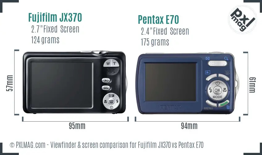 Fujifilm JX370 vs Pentax E70 Screen and Viewfinder comparison