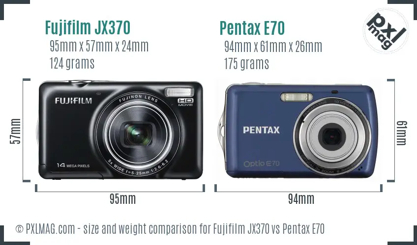 Fujifilm JX370 vs Pentax E70 size comparison