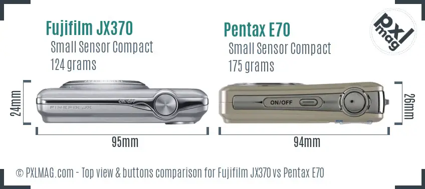 Fujifilm JX370 vs Pentax E70 top view buttons comparison