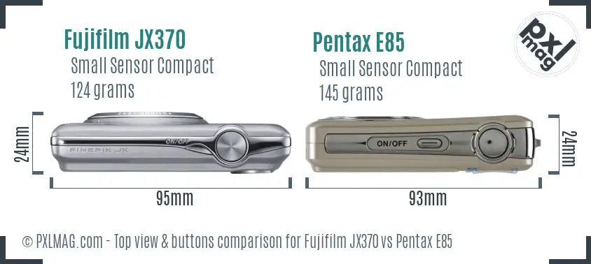 Fujifilm JX370 vs Pentax E85 top view buttons comparison