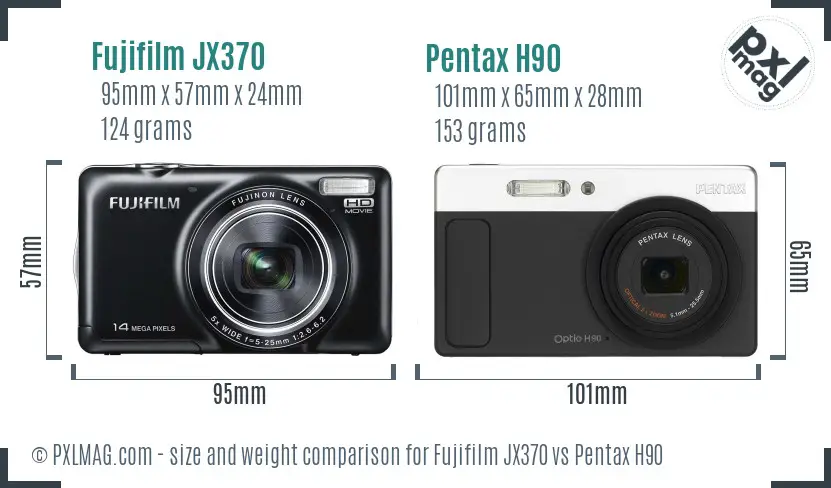 Fujifilm JX370 vs Pentax H90 size comparison