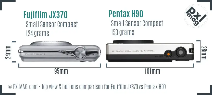Fujifilm JX370 vs Pentax H90 top view buttons comparison