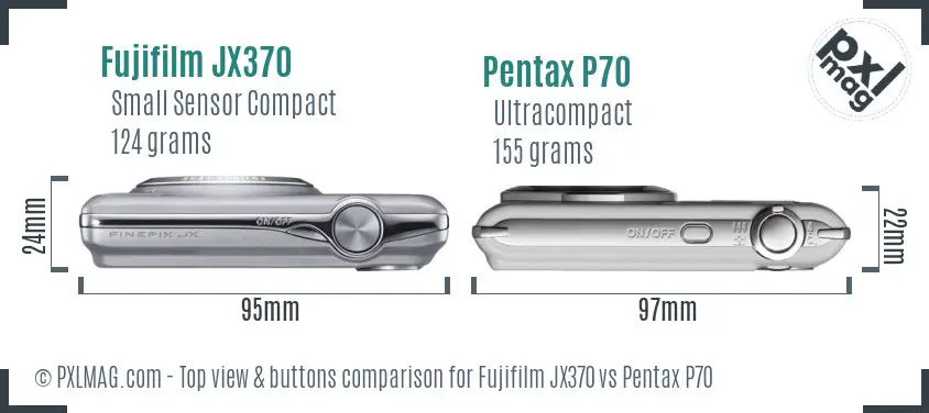 Fujifilm JX370 vs Pentax P70 top view buttons comparison